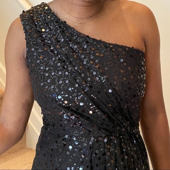 Max and Cleo black sequin asymmetrical evening dress Glam Party Bling Romantic - Picture 3 of 6